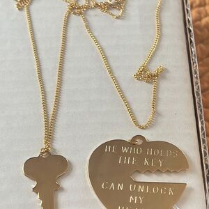 Gold Heart and Key Necklace Set